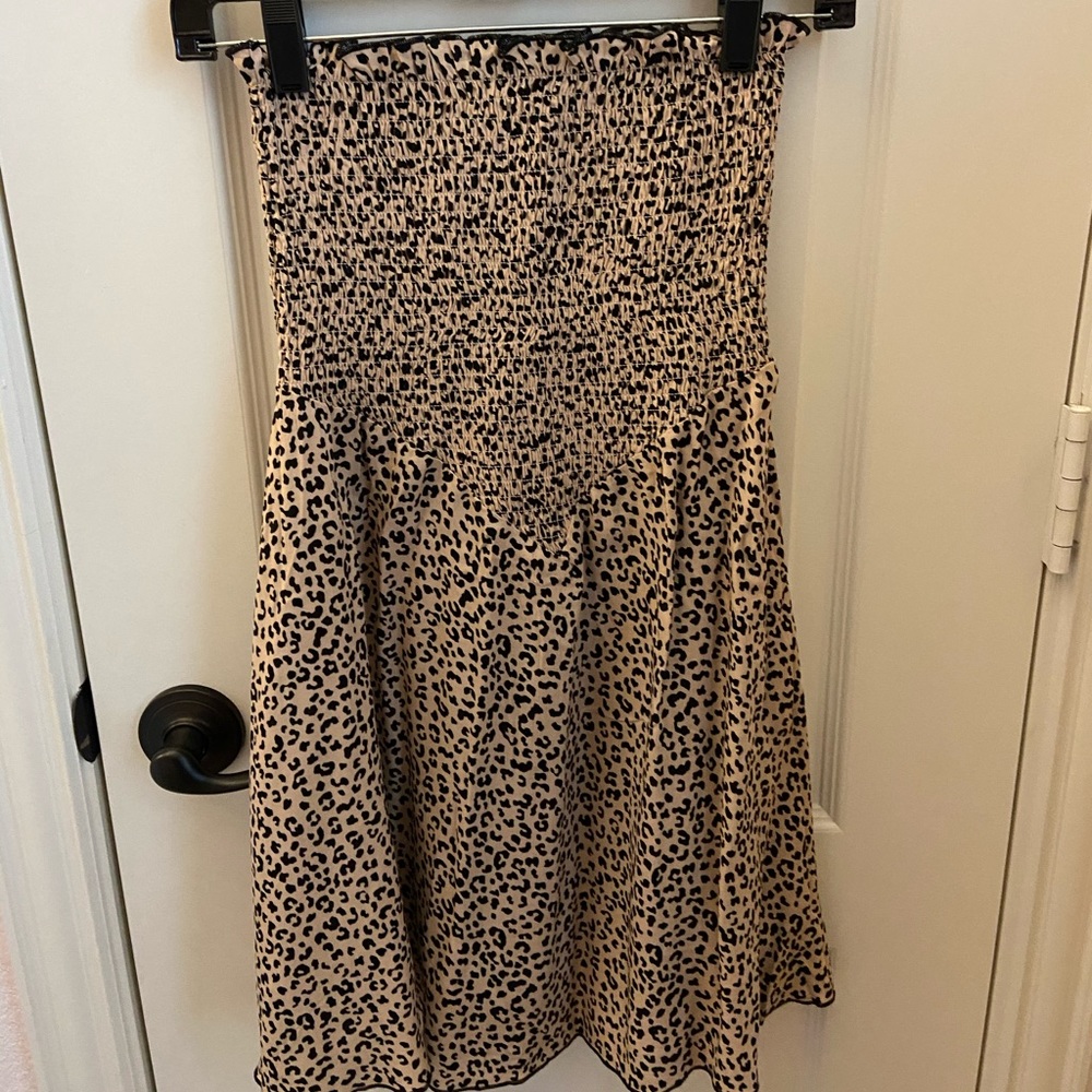 strapless smocked cheetah dress